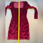Red Crushed Velvet Mini Dress, Square Neck line, long sleeve, Size Medium Photo 2