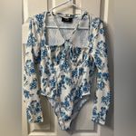 Cider Floral Blue Halter V-wire Bodysuit size L Photo 0