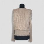 Joie  Shimmer Blouse Smocked Waist Long Sleeve Chiffon Silver Gold Metallic Sz L Photo 1