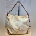 Coach  Carly Cream Signature Canvas Tan Leather Hobo Turn Lock Y2K Shoulder Bag Photo 1