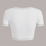 SheIn  ICON Top-stitching Notched Neck Crop Tee in White, Size L​​​​​​ Photo 1