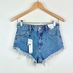 Topshop  Kiri High Waisted High Leg Denim Fringe Festival Shorts 4 NWT Photo 0