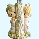 1988 Precious Moments Figurine “I love you” Pin Children and Tree Pink Photo 1