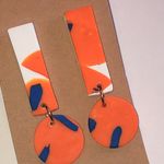 Orange and Blue Geometric Retro Boho Clay Earrings Photo 1
