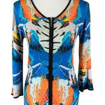 Linea Blu Abstract Zip Cardigan XS Vibrant Bold Print Lightweight Statement Photo 0
