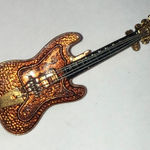 Western Germany Gold Tone and Brown Enamel Guitar Brooch Photo 0