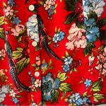 City Streets bright red floral and bird button front dress size small Photo 7