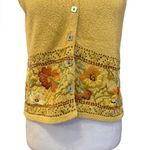 Talbots  Vintage Sweater Vest Yellow Floral Leaf Fall Embroidered Womens Small Photo 3