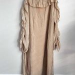 AGLAIA MIA off shoulder Silk midi dress lined long sleeve ruffle oversized Tan Photo 0