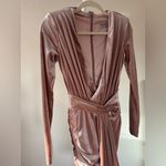 House Of CB Velvet Long Sleeve Dress in Dusty Rose Plunging Neckline Mini - XS Photo 2