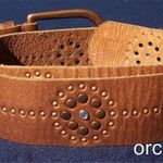 Cache  Copper Metallic Leather Nail Head Rhinestone Belt Pant New Sz S/M $98 NWT Photo 4