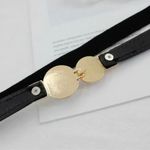 Thin Double Faux‎ Pearl Buckle Solid Color PU Leather Waist Thin Belt One Size Black Photo 14