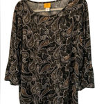 Ruby Rd. 3/4 Sleeve Bell Sleeves Top Size Large Black Brown White Paisley Photo 0