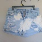 American Eagle Outfitters stretch curvy mom short denim jeans heavily distressed in light wash Photo 0