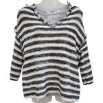 Free People Spells Trouble Stripe Pullover Sweater 3/4 Sleeve Ivory Black Small Photo 0