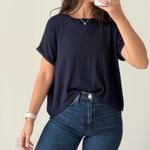 autumn cashmere  Top Medium Navy Lagenlook Crop Lightweight Sweater Quiet Luxury Photo 9
