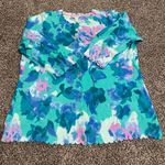 Isaac Mizrahi Issac Mizrahi blue watercolor scalloped floral 3/4 sleeve button up cardigan L Photo 0