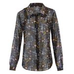 CAbi Floret Blouse Sheer Floral Top Multicolor Button Down Shirt SMALL prairie Photo 1