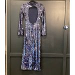 SELF PORTRAIT back cutout sequin long sleeve Open Back blue midi dress size 0 Photo 1