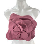 Women's Pink Strapless Floral Rose 3D Sleeveless Strap Band Crop Top One Size Size undefined Photo 0