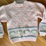 Vintage Women's Pastel Knit Novelty Pink Heart Pullover Sweater Sz M Fairy Kai Photo 0