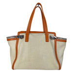 Salvatore Ferragamo  Woven Canvas Leather Tote Bag Orange Trim Italy Photo 0