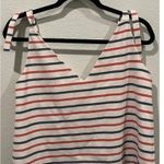 ZARA  V-Neck Striped Red Blue Antique White Tie Blouse Photo 3
