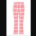 Trina Turk  Lulu Pink Yellow White Plaid Tweed Fringe Pants 0 Photo 4