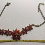 Vintage Flower Pot Bloom Red/Orange Fall Rhinestone Statement Necklace Earring Orange Photo 6