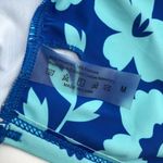 Womens Bikini Top Crisscross Halter Floral Aqua Blue M Size M Photo 2