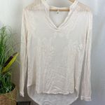 XCVI  Ivory Cream Embroidered Long Sleeve Boho Peasant V Neck Blouse Top M Photo 0