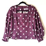 ZARA  Purple Polkadot Puff Sleeve Square Neck Taffeta Blouse Size Medium Photo 1