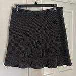 Loft Black Grey Herringbone Tweed Cotton Blend Ruffle Mini Skirt Photo 0