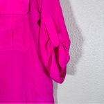 Rory Beca  Hot Pink Silk 3/4 Sleeve Blouse Womens L Barbie Core Boho Roll Tab Photo 7