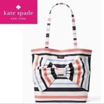 Kate Spade Fairmont Canvas Striped Bow Tote Cream Blue Coral Summer Bag Photo 1