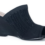 Lauren Lorraine Martha Black Wedge Heels Womens 6.5 Peep Toe Slip On Mule Photo 0