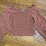 Madewell  Smocked Square Neck Puff Sleeve Crop Top Rust Orange Pink Size Medium Photo 0