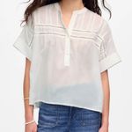 Madewell  White Lace-Inset Pintucked Henley Top Semi Sheer Short Sleeve Small Photo 5