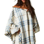 Free People  Woodstock Brushed Plaid Combo Pullover Quarter Zip Poncho Photo 0