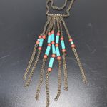 Turquoise & orange bead dangle chain strands necklace necklace 36” boho western Blue Photo 1