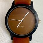 Women’s quartz watch black tone 35mm brown dial leather band running Photo 2