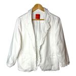Modcloth  Women Size XL White‎ Ruffle Trim Blazer Linen Blend Cropped Jacket Photo 0