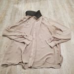 Philosophy Beige Sheer Button Down Dress Shirt Size Large With Leather Collar Photo 0