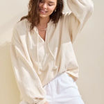Aerie  Easy Street Pullover Oversized‎ Tie Neck Sweatshirt Size Medium Photo 0