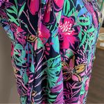 Cappagallo Dress Shift Stretchy Slinky Floral Tropical 3/4 Pink Blue Green Gold Size L Photo 4