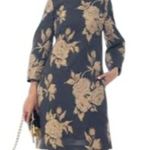 Irene Klarie Floral Embroidered Shift Dress Size UK42 US 8 M Gray Jacquard Gold Photo 14