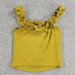 Illa Illa Babydoll Top Womens Medium Yellow Ribbed Knit Tank Top Ruffle Strap Photo 0