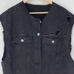 HWY Jeans Button Front Distressed Raw Cut Off Denim Trucker Vest Black Large Photo 1