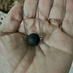 Black Lava Stone Essential Oil Necklace Silver Chain Smell Therapy Minimal Neutral Photo 0