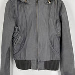 Barney’s Gray Leather‎ hooded convertible jacket moto Helena Christensen small Gray Photo 0